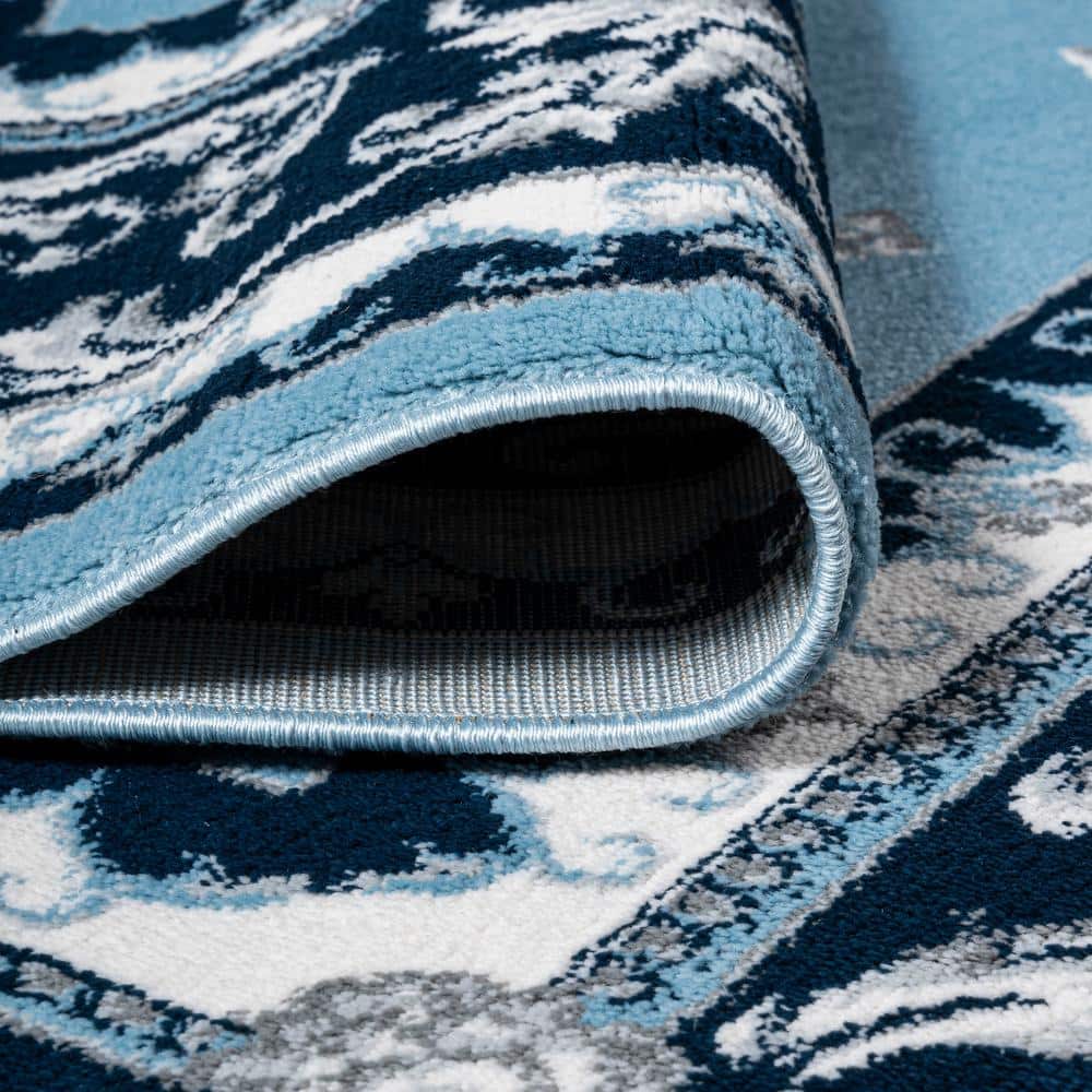 Blue and Navy Synthetic French Border 8' x 10' Area Rug
