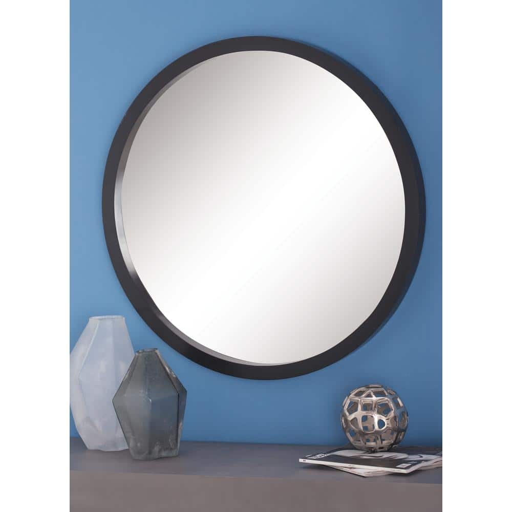 32 in. x 32 in. Round Minimalistic Medium Size Framed Black Wall Mirror -  Litton Lane, 60159