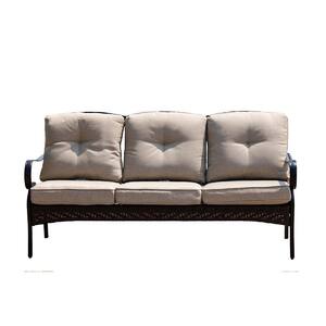 Deer Black 1-Piece Metal Outdoor Couch with Beige Cushions