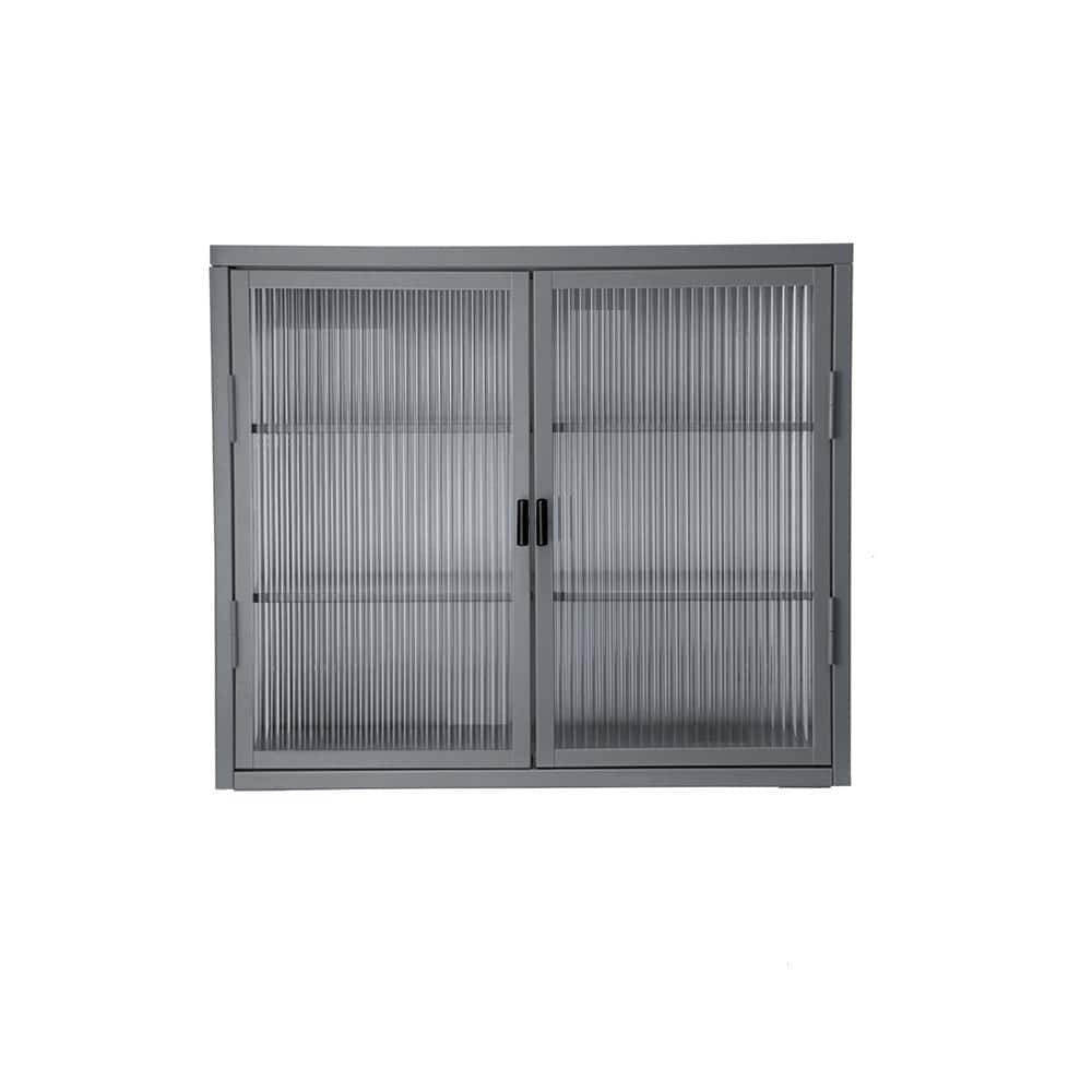 27.6 in. W x 9.1 in. D x 23.6 in. H Bathroom Storage Wall Cabinet in Grey with Haze Glass Door and 2 Shelves price history on PriceWatchPro