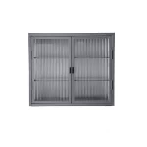 27.6 in. W x 9.1 in. D x 23.6 in. H Bathroom Storage Wall Cabinet in Grey with Haze Glass Door and 2 Shelves
