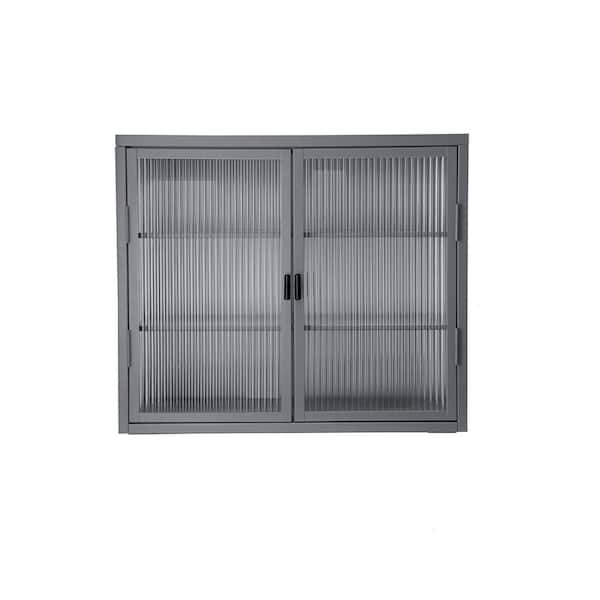 Bnuina 27.6 in. W x 9.1 in. D x 23.6 in. H Bathroom Storage Wall Cabinet in Grey with Haze Glass Door and 2 Shelves