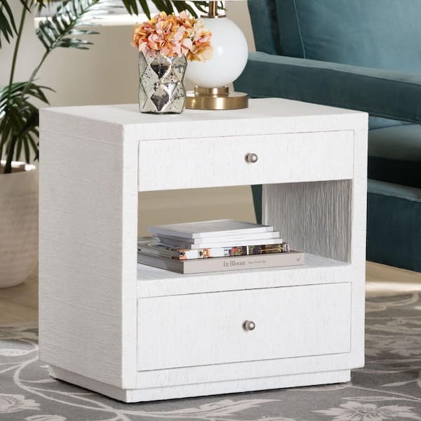 Kai 22.2 in. White Rectangle Grasscloth End Table
