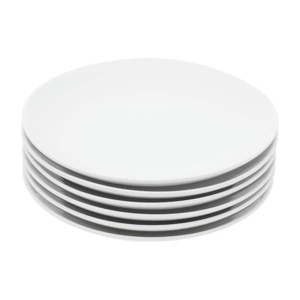 Modern Round Porcelain Dinner Plates Set White Ceramic Appetizer Salad Plate with Stackable Design 6-Pack