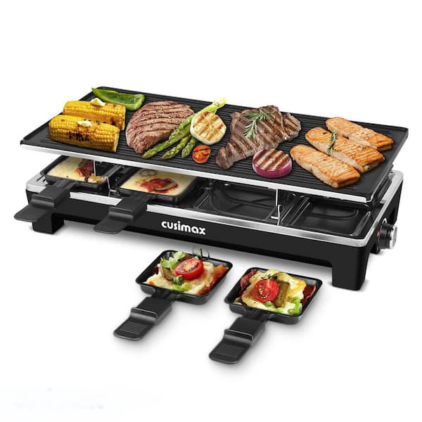 171 sq. in. Black Stainless Steel Removable 2-in-1 Non-Stick Smokeless Electric Indoor Grill with 8-Cheese Melt Pans