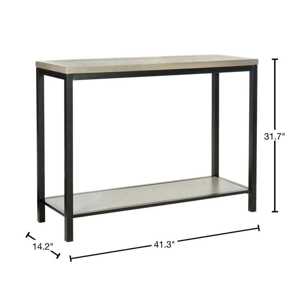 Transitional Ash Grey Elm Wood Console Table with Metal Legs and Storage