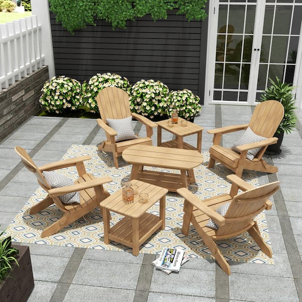 WESTIN OUTDOOR Vineyard 7-Piece Teak Outdoor Plastic Adirondack Patio Conversation Set