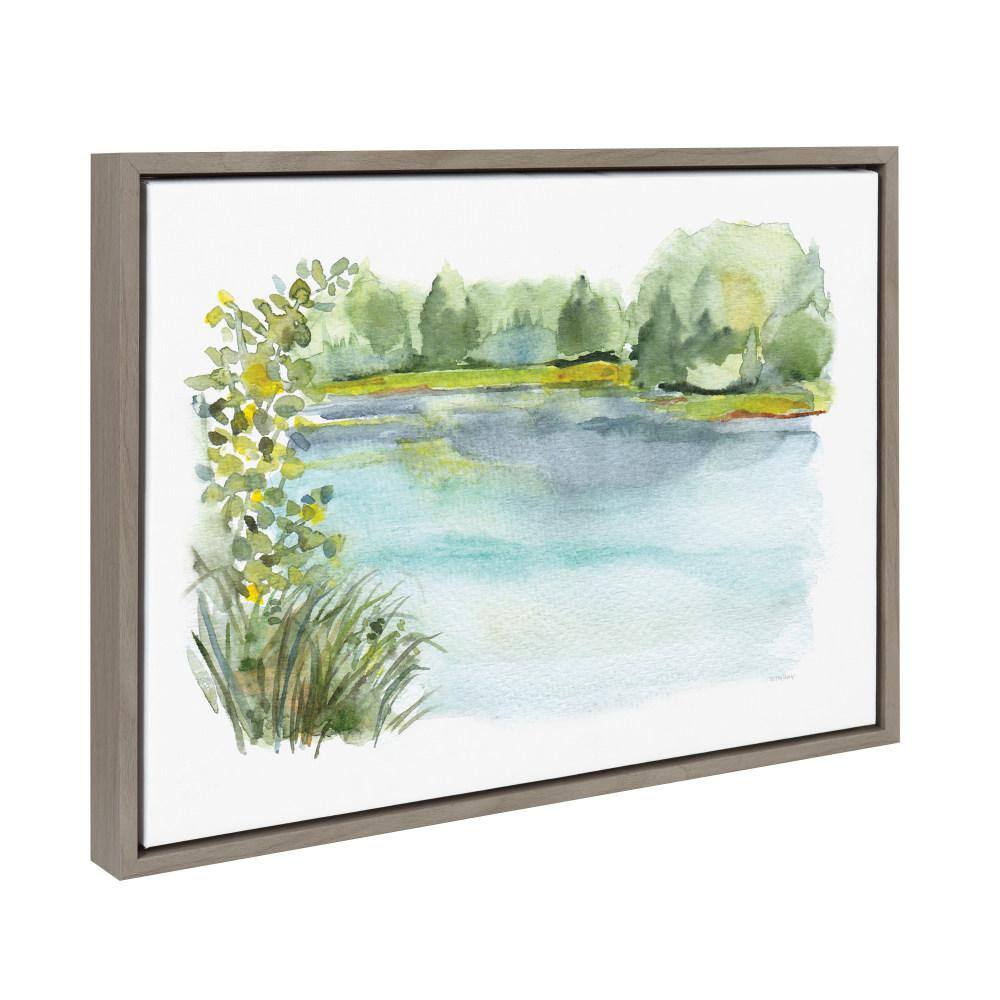 Sylvie 18x24 Gray Framed Pond Landscape Canvas Art