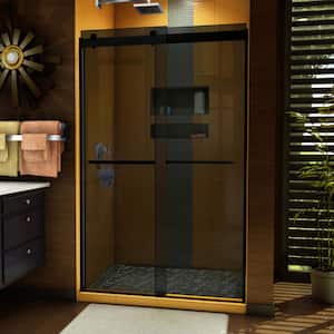 Sapphire 44 in. to 48 in. W x 76 in. H Sliding Semi-Frameless Shower Door in Matte Black with Tinted Glass