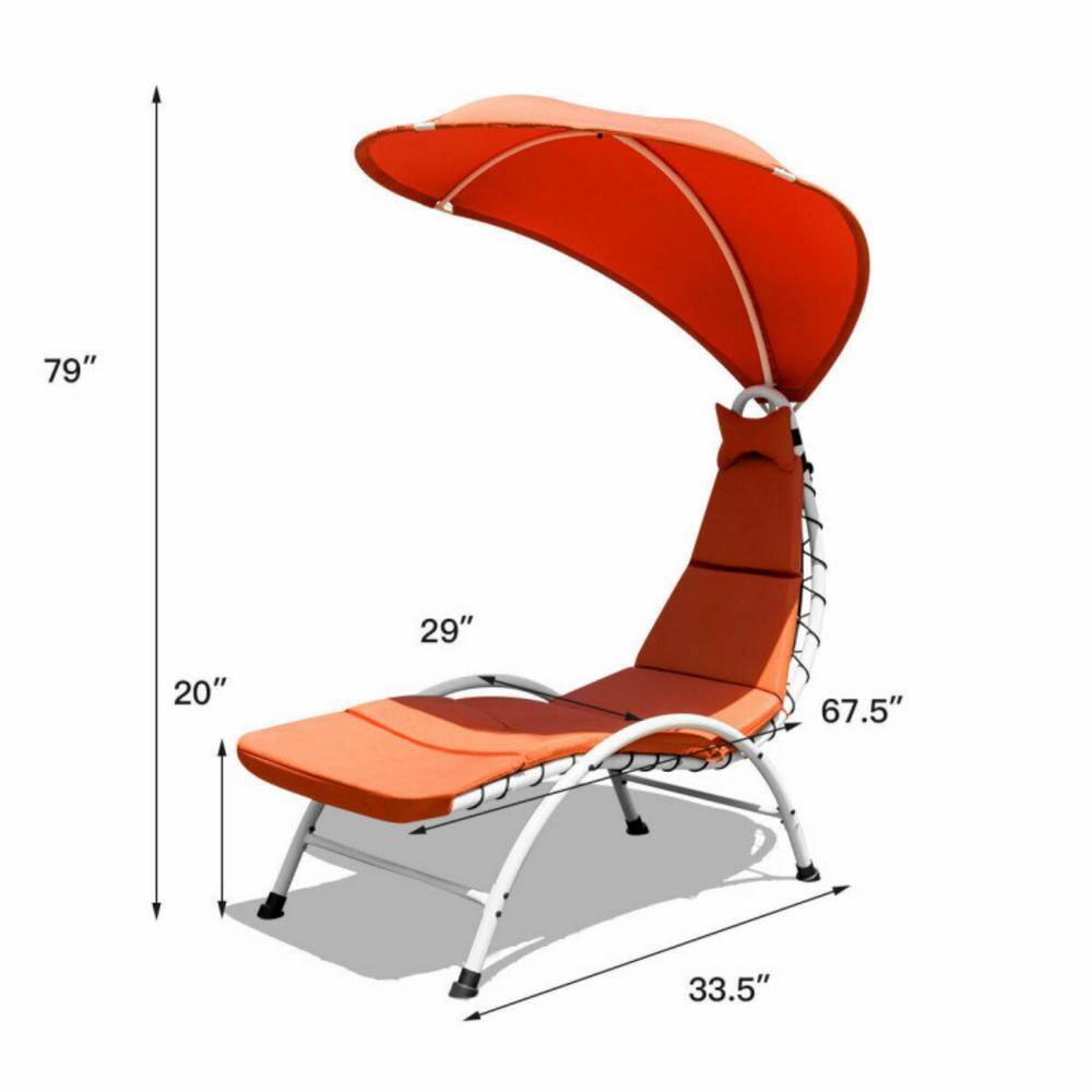 Orange Hanging Chaise Lounger with Cushions and Canopy