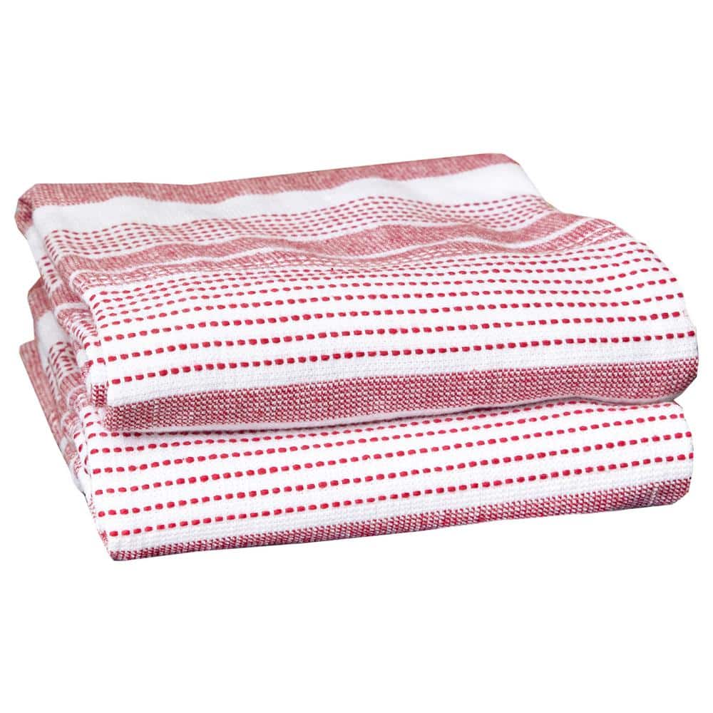 T-Fal Dual Terry Stripe Kitchen Towel, 2 Piece Set, Paprika