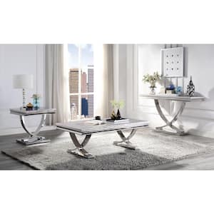 Meltone 3--Piece 51 in. Chrome Rectangle Faux Marble Coffee Table Set
