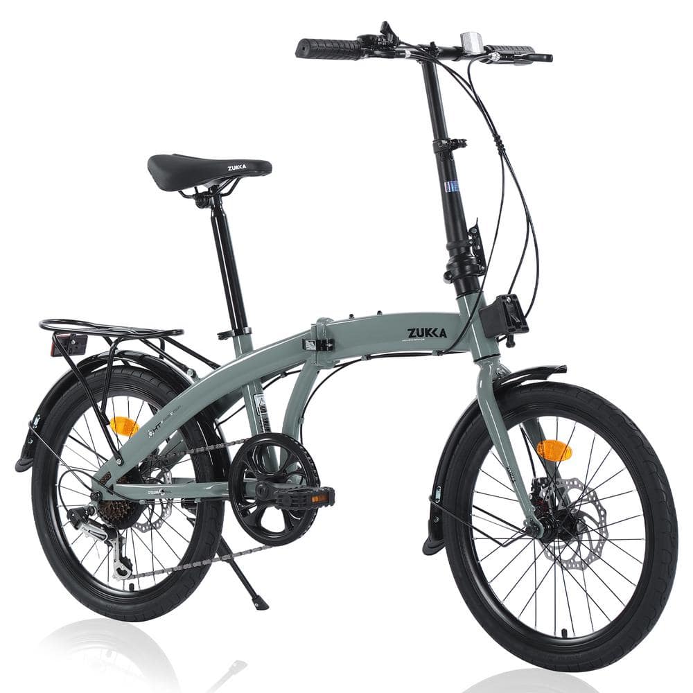 Zeus & Ruta 20 in. Grey Folding Bike Steel Frame 7 Speed City Bike