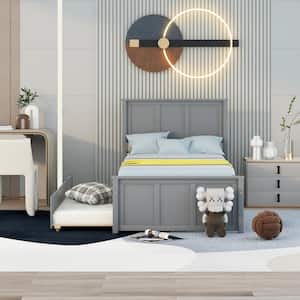 42 in. W Gray Twin Platform Bed with Trundle, Twin Trundle Bed Solid Wood Bed Frame with Headboard, No Box Spring Needed