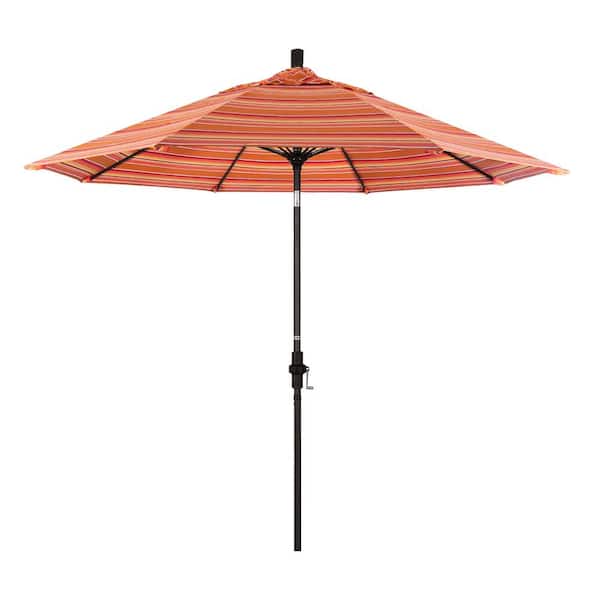 California Umbrella 9 ft. Outdoor Market Patio Umbrella Bronze Aluminum Pole Fiberglass Ribs Collar Tilt Crank Lift in Sunbrella