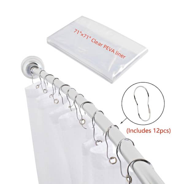 Utopia Alley 45 in. to 72 in. Aluminum Rustproof Fixed Mount Single Curved Shower Rod Includes Shower Rings and PEVA Liner, Chrome