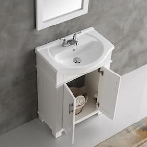 Hudson 24 in. W Traditional Bathroom Vanity in White with Ceramic Vanity Top in White with White Basin