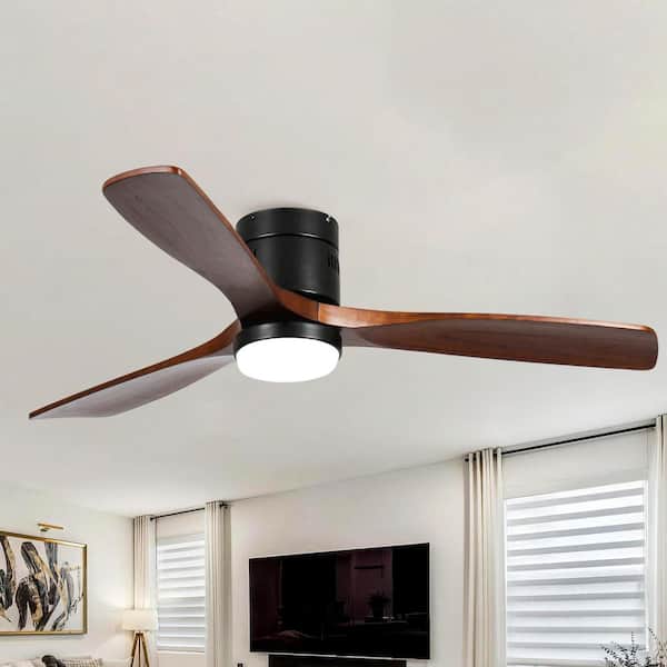 52 in. Wood Indoor Black Ceiling Fan with Dimmer LED Light and DC Reversible and APP/Remote Control and Memory Function