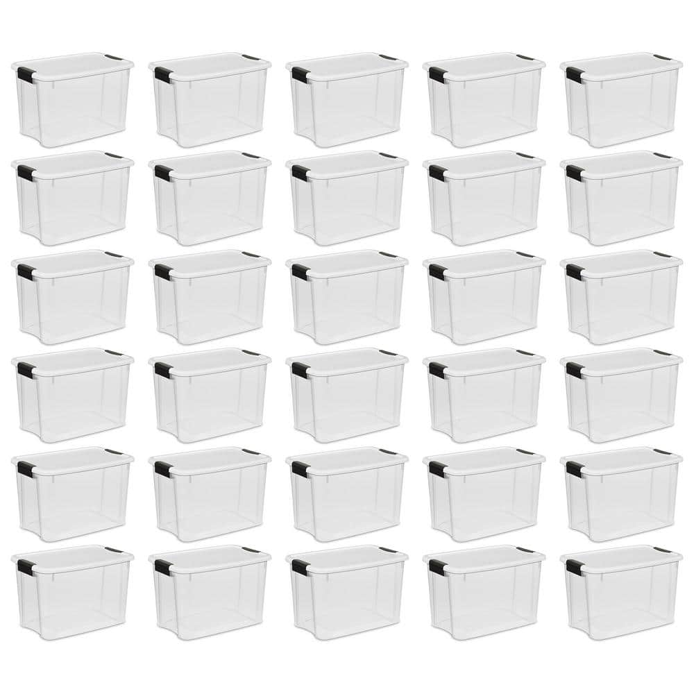 Sterilite 30 Qt. Ultra Latch Clear Storage Box With White Lid (30 Pack ...