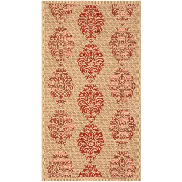 SAFAVIEH Courtyard Natural/Red 3 ft. x 5 ft. Floral Indoor/Outdoor ...