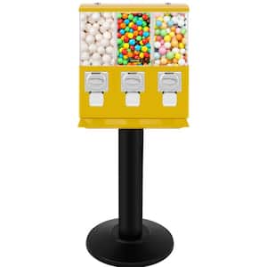3 Head Candy Machine 1 in. Gumball Vending Machine with Stand and Adjustable Candy Outlet Size for Gaming Stores, Yellow