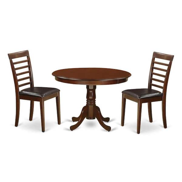 East West Furniture 3-Piece Mahogany Finish Solid Wood Top - Round Dining Room Set - Seats 4