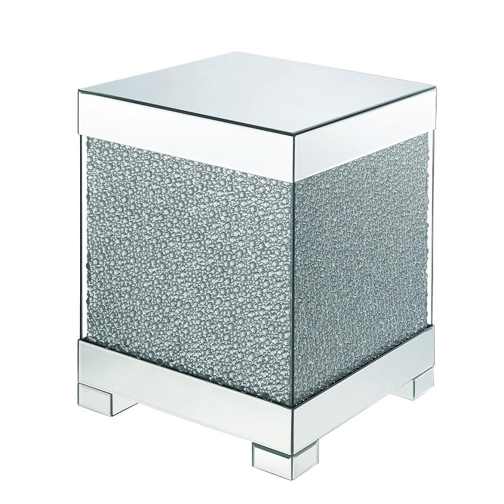 Mirrored Glass and Faux Crystal Rectangular End Table