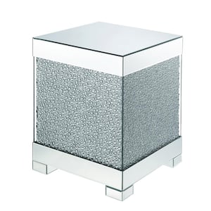 Mallika 20 in. Mirrored and Faux Round Crystals Square Glass End Table