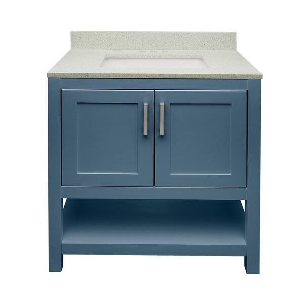 Amluxx Tufino 31 in. W x 22 in. D x 36 in. H Bath Vanity in Navy Blue with Quartz Stone Vanity Top in Galaxy White