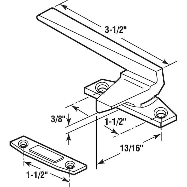 Left-Handed, White, Casement Locking Handle with Offset Base