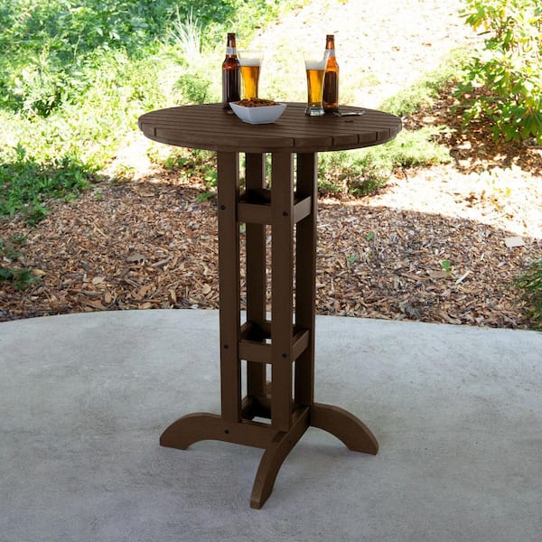 Highwood Weathered Acorn 30 in. Recycled Plastic Round Bar Dining Table