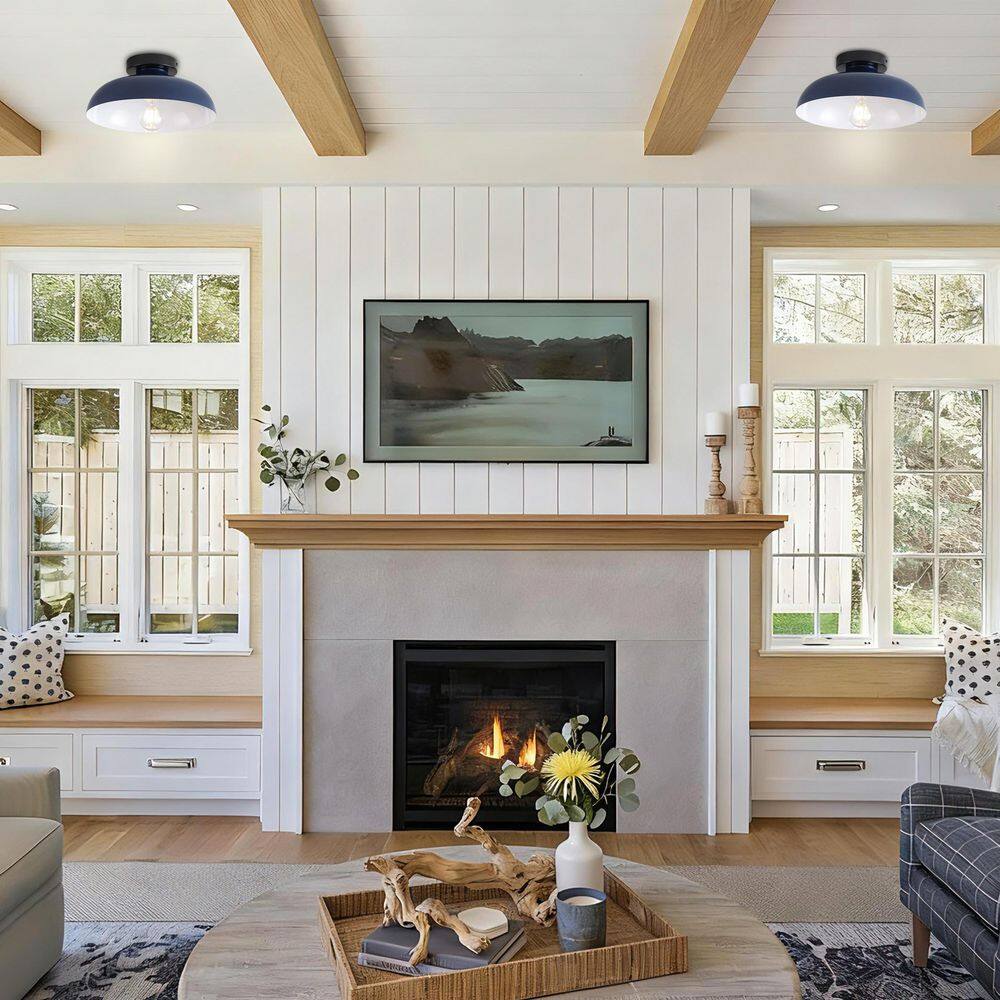 2-Pack 11.8 in. 1-Light Navy Blue/White Industrial Semi-Flush Mount with Metal Dome Shade price history on PriceWatchPro