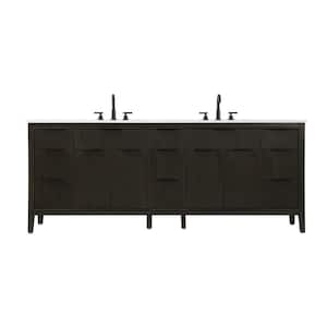 84 in. Double Sink Freestanding Chocolate Oak Bath Vanity with Marble White Engineered Marble Top
