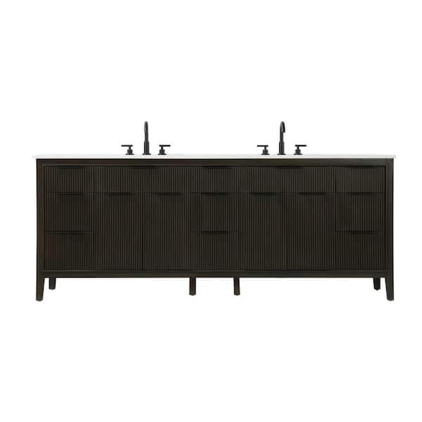 84 in. Double Sink Freestanding Chocolate Oak Bath Vanity with Marble White Engineered Marble Top