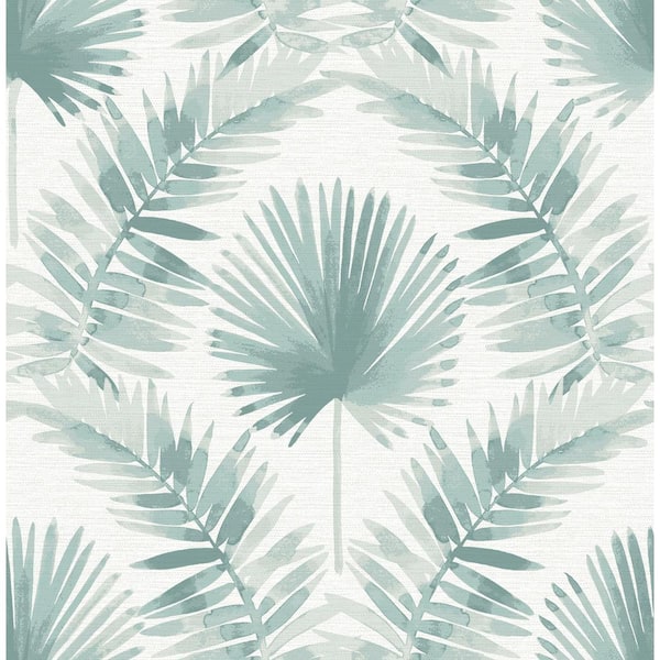 A-Street Prints Calla Teal Blue Painted Palm Matte Paper Non-Pasted Wallpaper