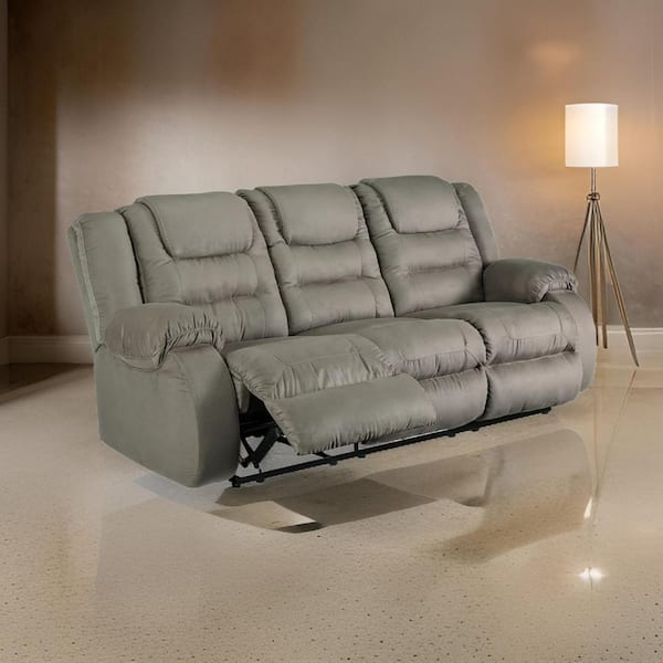 Benjara 40 in. Pillow Top Arm Fabric Rectangle Blue Microfiber Sofa in Gray