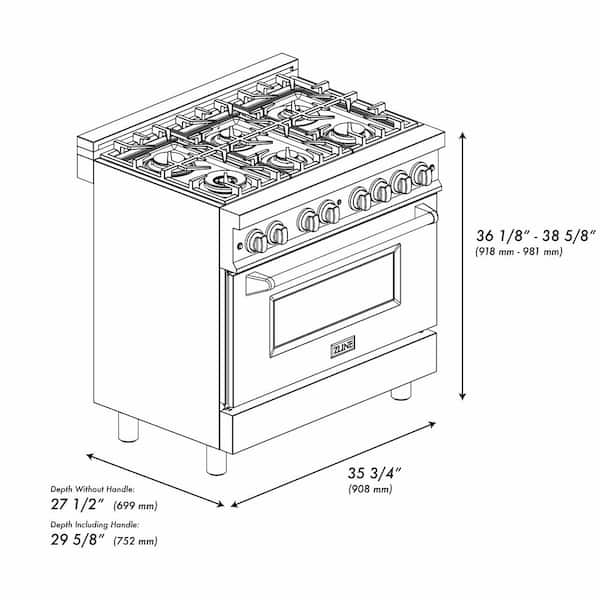 ZLINE Kitchen and Bath 36 in. 6 Burner Dual Fuel Range with