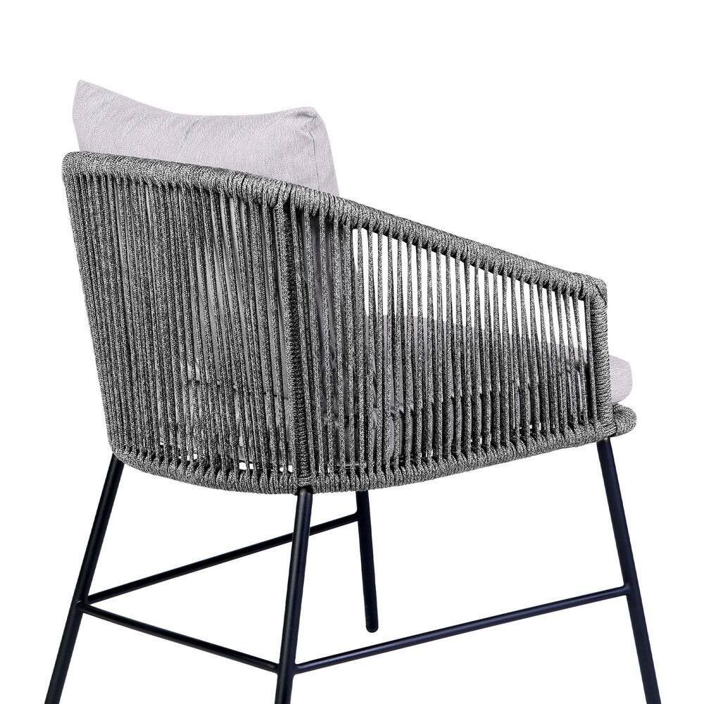 Gray Rope and Black Steel Outdoor Dining Chair with Cushions