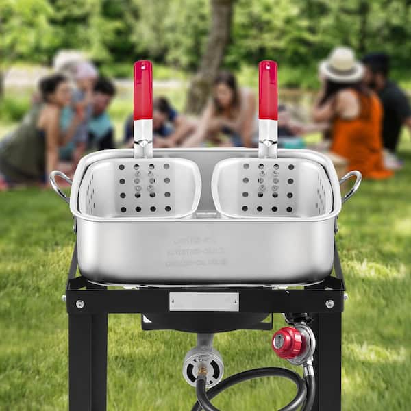 18 Qt. Fish and Wing Fryer with Double Basket, Aluminum Propane Fish Fryer Kit, Outdoor Deep Fryer Seafood Pot