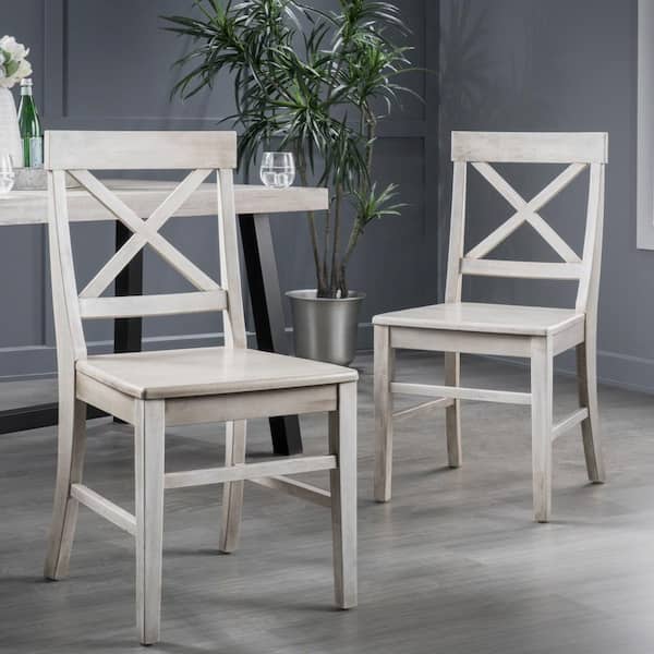 Unbranded Roshan Light Grey Wash Acacia Wood Dining Chairs (Set of 2)