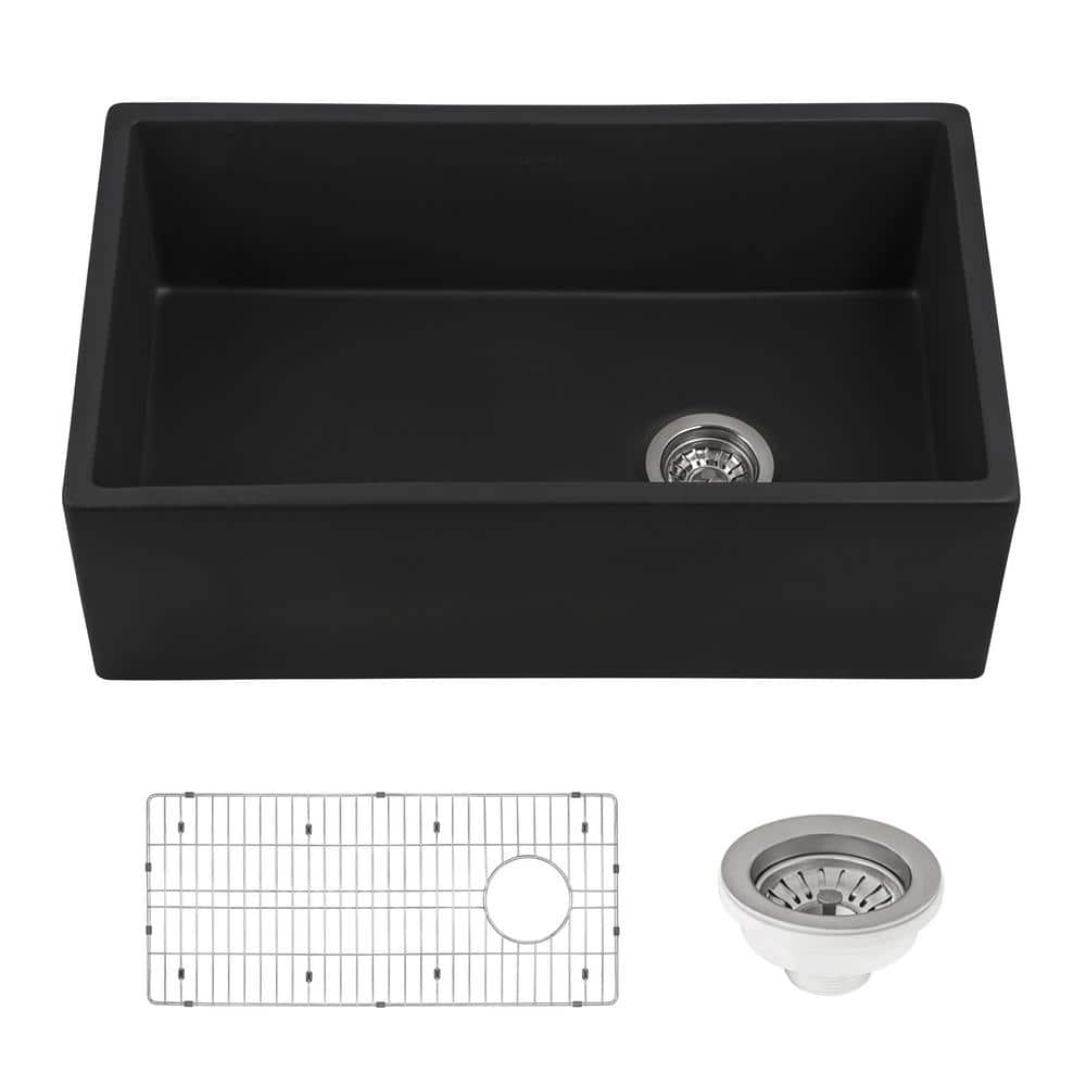 Matte Black Fireclay Modern Farmhouse Single Bowl Kitchen Sink