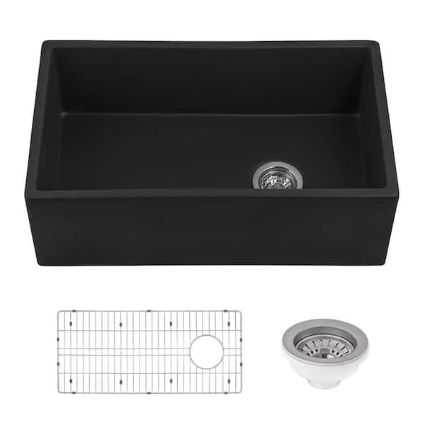 Fiamma 30 in. Apron-Front Farmhouse Single Bowl Fireclay Kitchen Sink in Matte Black with Offset Drain