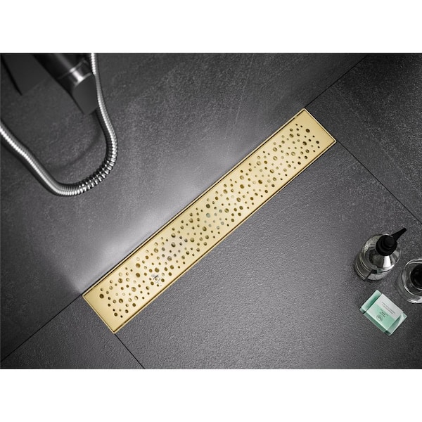 48 in. Linear Stainless Steel Shower Drain with Rain Drop Pattern, Zirconium Gold Plating