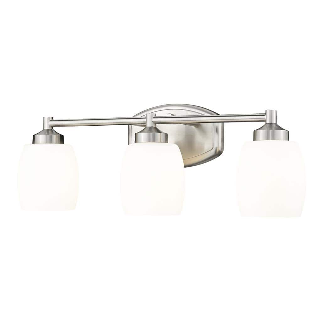 Kendrick 23 in. 3-Light Brushed Nickel Vanity-Light with Matte Opal Glass S