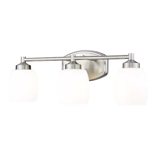 Unbranded Kendrick 23 in. 3-Light Brushed Nickel Vanity-Light with Matte Opal Glass Shade