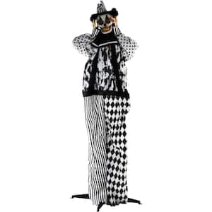 69 in. Battery Operated Animatronic Poseable Clown with Red LED Eyes Halloween Prop