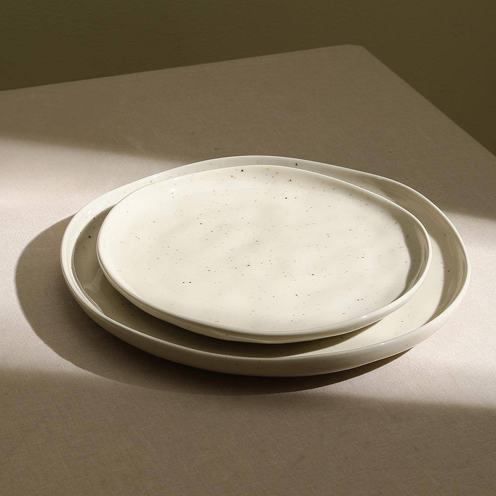 Beige Ceramic Embossed Dinner Plates Set for Four