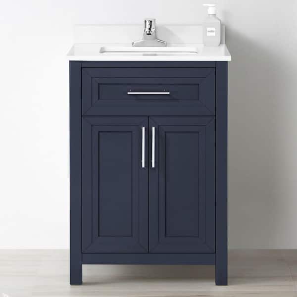 Home Decorators Collection Beaufort 24 in. Single Sink Midnight Blue Bath Vanity with White Engineered Stone Top (Assembled)