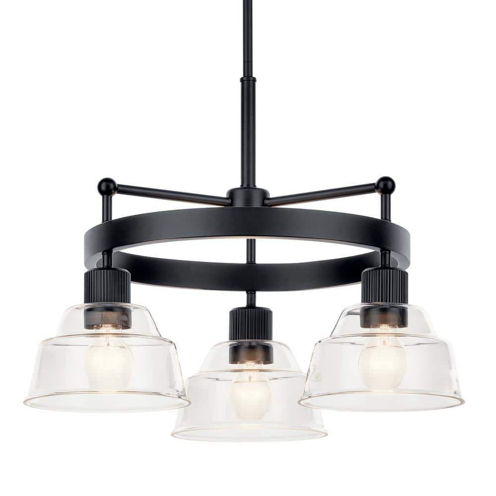 Eastmont Vintage Industrial 3-Light Black Chandelier with Clear Glass Shades