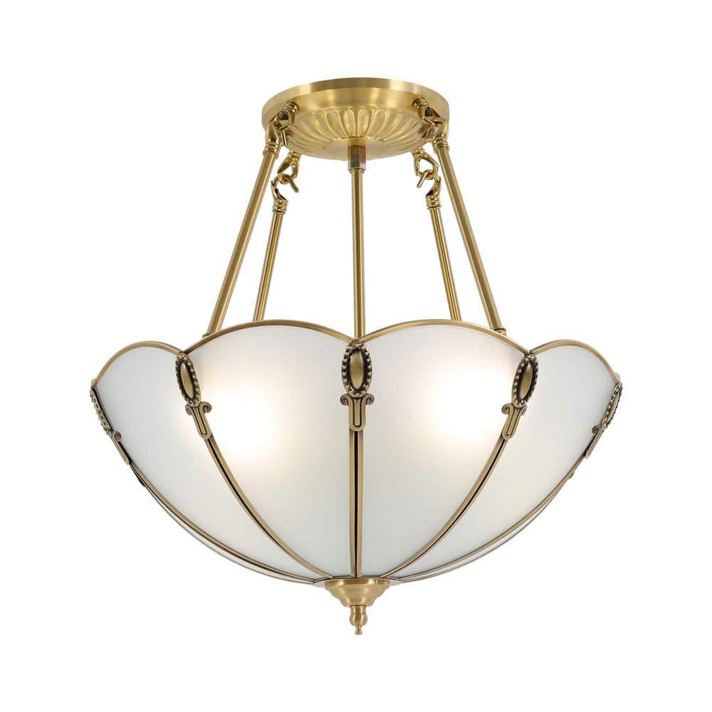 16.92 in. 4-Light Gold Vintage Semi-Flush Mount Ceiling Light with Glass Shade and No Bulbs Included price history on PriceWatchPro